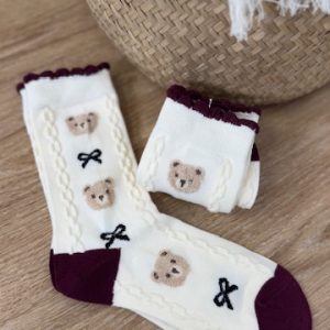 Par Calcetines Oso Burdeos
